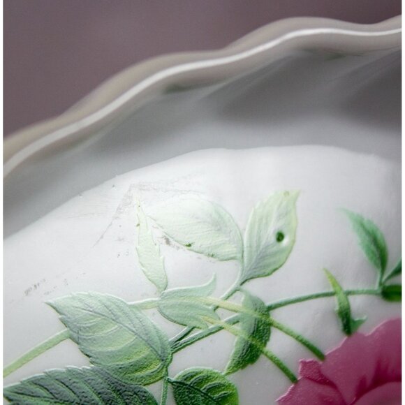 Vintage Christine Holm Fluted Edge Quiche Tart Pie Dish Pink Rose Pattern 9.5" - Picture 6 of 11